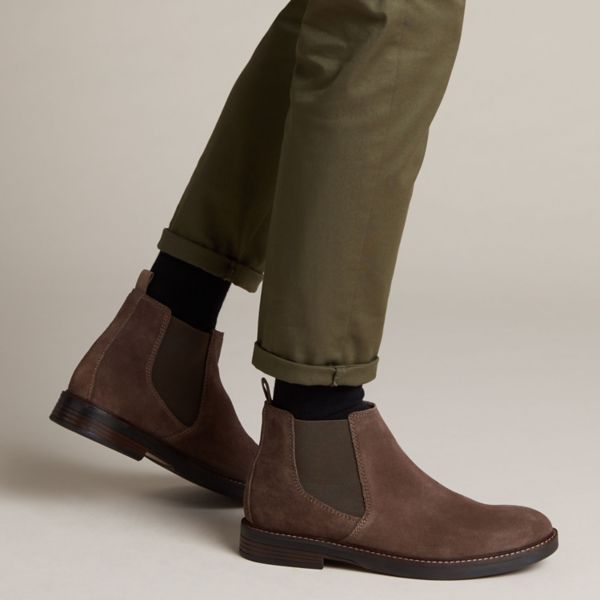 Clarks Mens Paulson Up Chelsea Boots Taupe Suede | UK-8692041